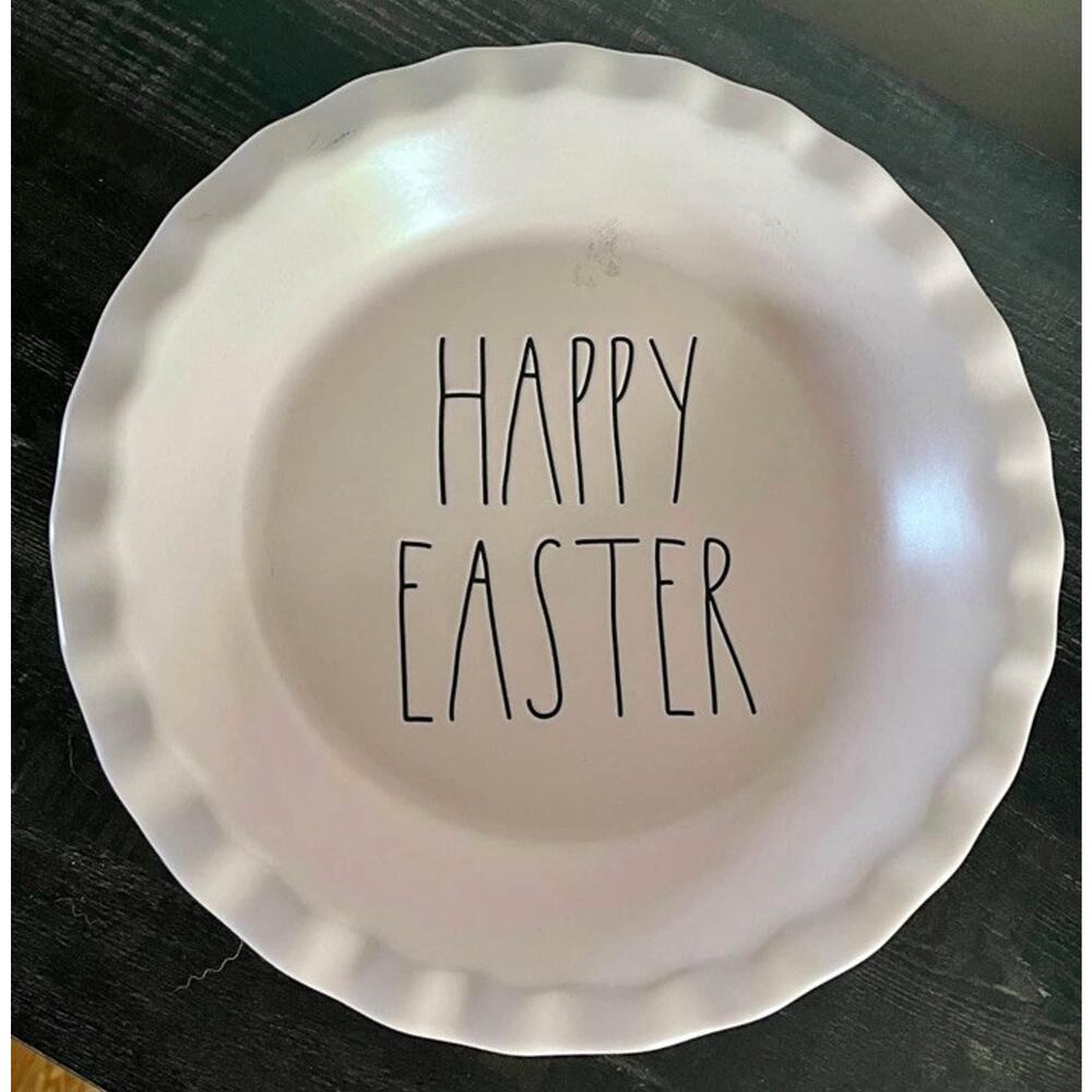 RAE DUNN Pink Happy Easter 10" Pie Plate Dish Spring Artisan Collection Pastel‎